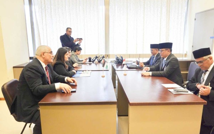 Menlu RI Sugiono pertemuan Menlu Palestina Varsen Aghabekian di Dewan HAM PBB sesi ke-58 Jenewa, Swiss, Senin (24/2)