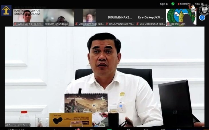 Rapat Secara Daring Dilakukan Kemenkum Sumut Bersama Dinas Koperasi Sumatera Utara.