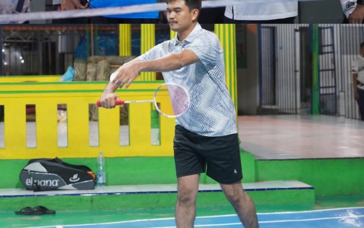 Karutan Pangkalan Brandan Erwin Siregar Saat Kegiatan Olahraga Badminton Bersama Forkopimcam