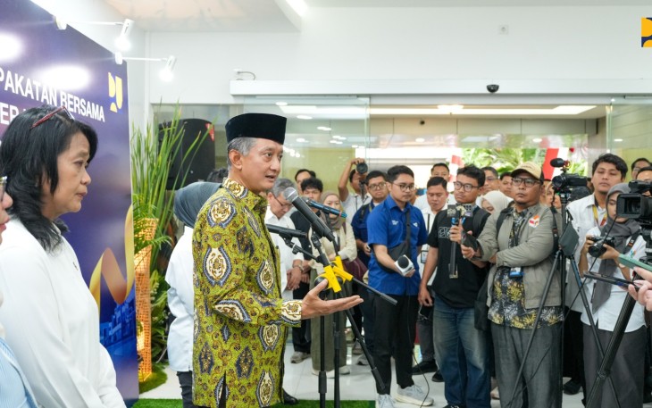 Menteri PU Dody Hanggodo saat acara penandatanganan MoU bersama Badan Pusat Statistik (BPS) di Kantor Kementerian PU, Selasa (19/8/2025).