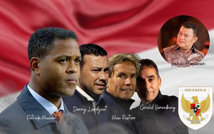 Kolase foto Sahli Himawan bersama jajaran pelatih Timnas Indonesia.