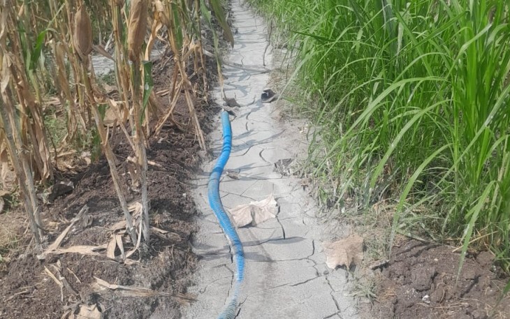 Limbah dari aktivitas pengeboran sumur minyak illegal di Dukuh Klepo Desa Tambakmerak yang di buang di sawah