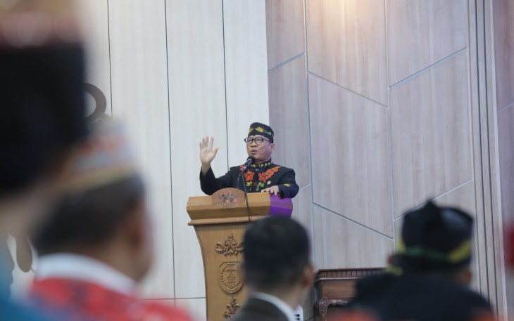 Mendes PDT Yandri Susanto saat memberi arahan dalam acara Hari Ulang Tahun (HUT) ke-23 Kabupaten Lamandau, Provinsi Kalimantan Tengah, di Gedung Lantang Torang, Senin (4/8/2025).