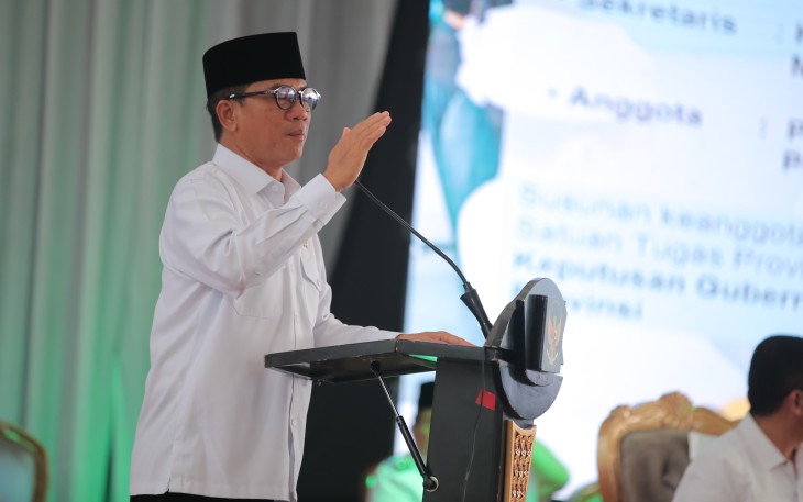 Mendes Yandri saat Rapat Koordinasi Pembentukan Koperasi Desa/Kelurahan Merah Putih dan Penandatanganan MoU Bupati/Wali Kota se-Provinsi Jambi di Kota Jambi, Rabu (28/5/2025)