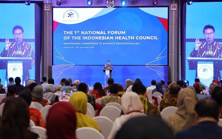 Menteri Kesehatan RI, Budi Gunadi Sadikin dalam Forum Nasional Pertama Konsil Kesehatan Indonesia (KKI) di Jakarta, Selasa (25/11).