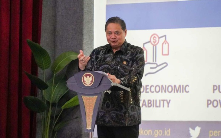 Menteri Koordinator Bidang Perekonomian Airlangga Hartarto saat menyampaikan keynote speech