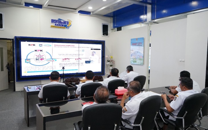 Pemkab Karanganyar mengikuti zoom meeting peluncuran indikator Monitoring Center for Prevention (MCP) 2025 oleh KPK, di ruang SIC Diskominfo Karanganyar, Rabu (532025).