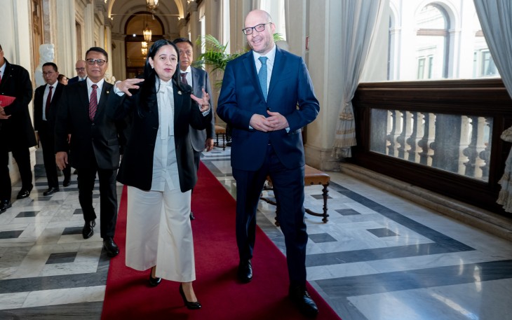 Ketua DPR RI Puan Maharani saat melakukan pertemuan bilateral dengan Presiden Chamber of Deputies, Republik Italia, Lorenzo Fontana.