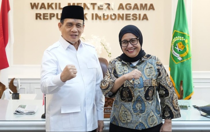 Wakil Menteri Agama Romo Syafi’i menerima kunjungan dari Wakil BP Taskin Nanik S. Deyang di Kantor Kementerian Agama, Jakarta Pusat pada Rabu (3/9/2025).