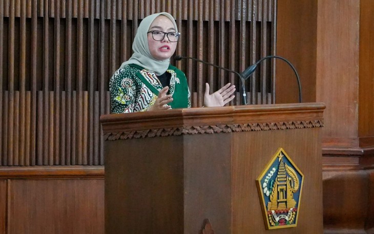 Wakil Menteri Koperasi (Wamenkop) Farida Farichah dalam acara Muswil Dewan Koperasi Indonesia (Dekopin) Wilayah Provinsi Bali, Sabtu (13/12/2025).