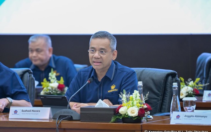 Wamenkeu Suahasil dalam konferensi pers APBN Kita di Jakarta pada Rabu (304).