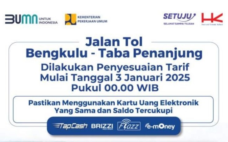 Tarif Baru Tol Bengkulu-Taba Penanjung