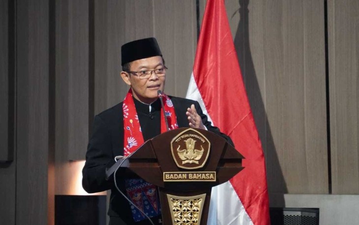 Wakil Menteri Pendidikan Dasar dan Menengah, Atip Latipulhayat, di Aula Sasadu, Badan Bahasa, Jakarta, Selasa (25/2)