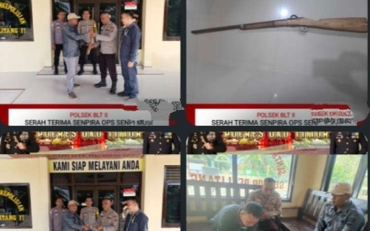 Polsek Belitang II saat Terima Penyerahan Senpi Laras Panjang dari Tokoh Masyarakat Desa Karang Jaya