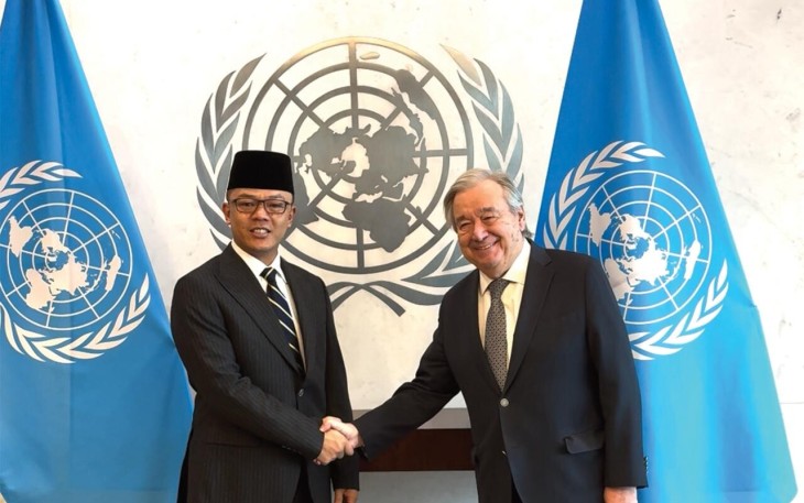 Menlu RI Sugiono bertemu Sekjen PBB Antonio Guterres di Markas PBB New York Amerika Serikat, Senin (16/2)