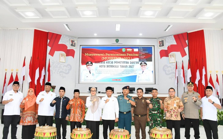 Pemerintah Kota Bengkulu menggelar Musyawarah Rencana Pembangunan (Musrenbang) Rencana Kerja Pemerintah Daerah (RKPD) tahun 2027 di Gedung Pondopo Merah Putih, Kelurahan Pekan Sabtu, Rabu (1/4/2026) /Foto : MC 