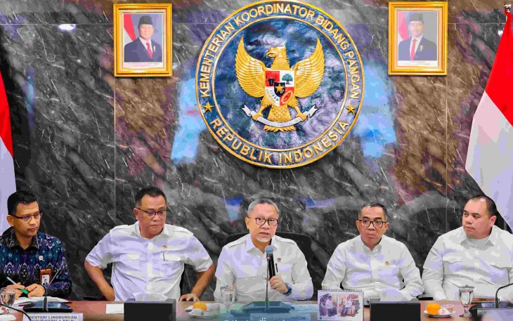 Mendiktisaintek Brian Yuliarto saat rakortas di Kemenko Pangan, Jakarta, Selasa (19/5)