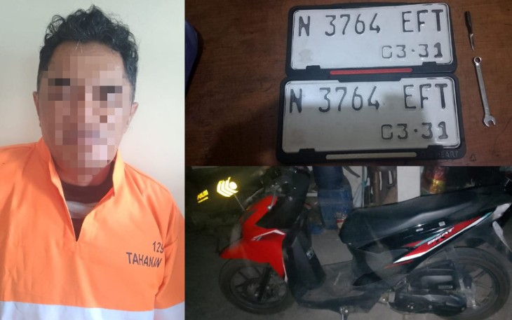 Pelaku curanmor beserta barang buktinya