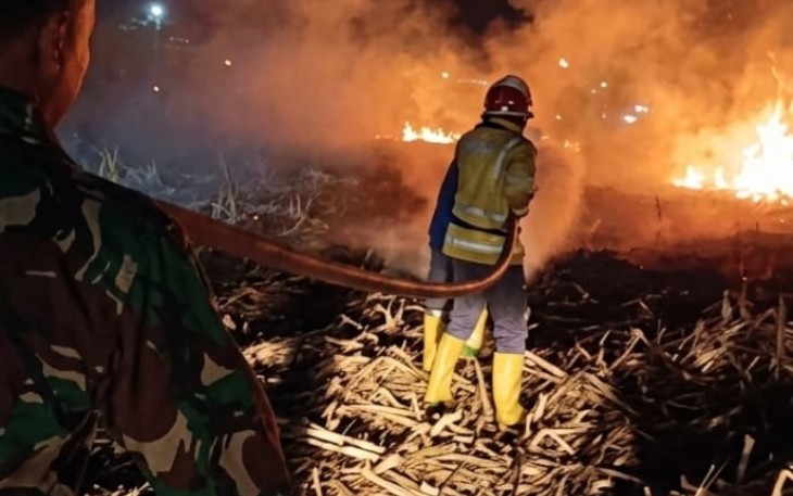 Padamkan api di lahan tebu Bangunsari