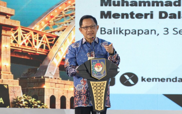 Menteri Dalam Negeri (Mendagri) Muhammad Tito Karnavian dalam acara yang berlangsung di Hotel Platinum, Kota Balikpapan, Kalimantan Timur (Kaltim)