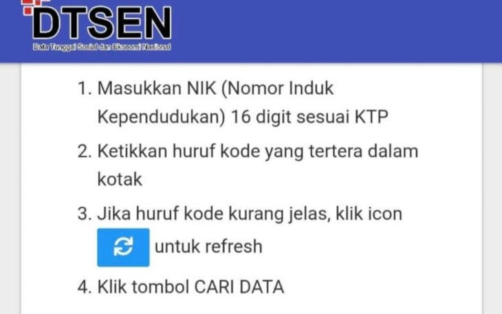 Tampilan aplikasi pengecekan desil DTSEN