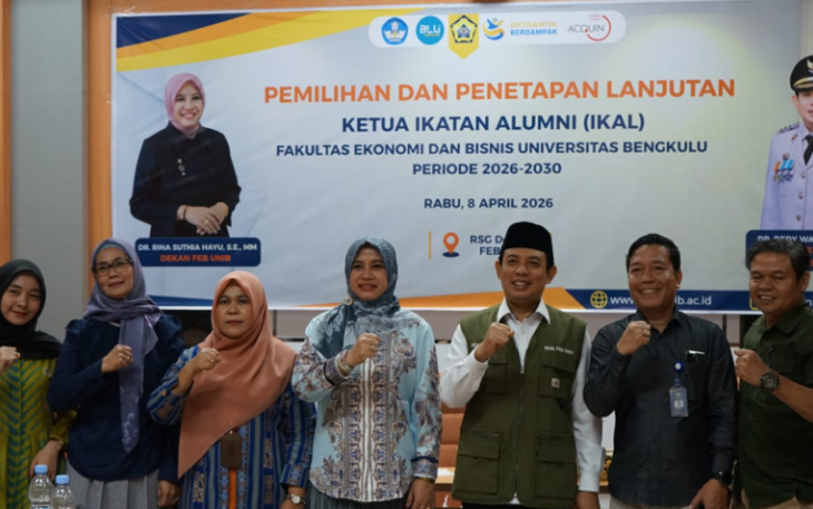 Walikota Bengkulu Dedy Wahyudi, menghadiri kegiatan pemilihan dan penetapan lanjutan Ketua Ikatan Alumni (IKAL) Fakultas Ekonomi dan Bisnis (FEB) Universitas Bengkulu periode 2026-2030 di lingkungan kampus, Rabu (8/4/2026) /Foto : MC 