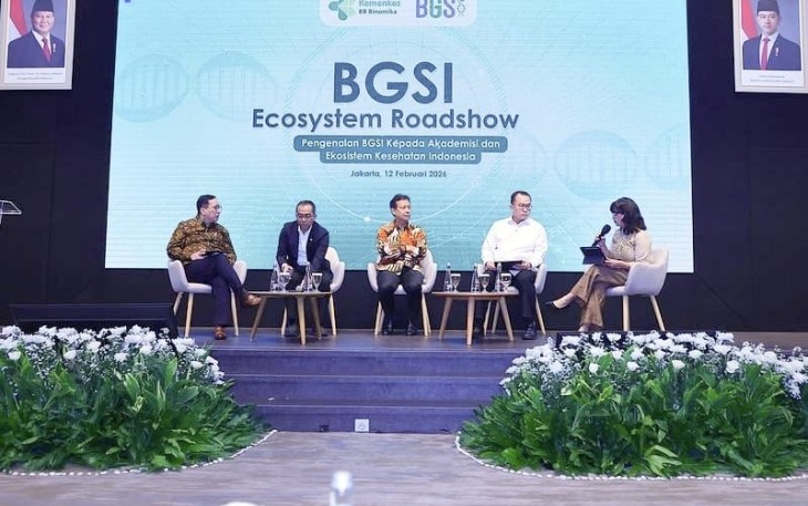 Mendiktisaintek Brian ketika menghadiri Forum komunikasi strategis nasional bertajuk “BGSI Ecosystem Roadshow” di Auditorium Leimena, Kementerian Kesehatan, Jakarta, Kamis (12/2).