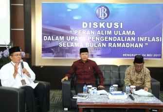 Diskusi bertajuk Peran Alim Ulama Dalam Upaya Pengendalian Inflasi Selama Bulan Ramadhan, di Aula Bank Indonesia Perwakilan Bengkulu, Rabu (24/05).