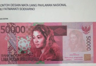 Contoh Design Uang Kertas Fatmawati Soekarno bagian sisi depan.