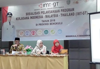 Sosialisasi pelaksanaan program kerjasama IMT-GT, Kamis (06/12/2018) di Hotel X-tra Tanah Patah, Kota Bengkulu. 