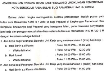 Jam Kerja ASN Pemerintah Kota Selama Bulan Suci Ramadan 