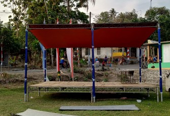 Panggung Hiburan Di Lokasi Upacara Pembukaan TMMD Siap Di Gunakan