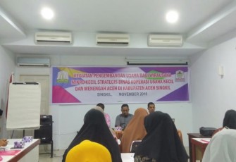 Disperindagkop dan UKM Aceh Singkil saat mengelar pengembangan usaha bagi wirausaha mikro kecil strategis tahun 2019 dihotel Alvi Singkil.