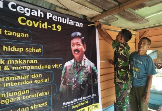 Koramil 10/TM Pasang Spanduk Pencegahan Virus Corona Dari Panglima TNI