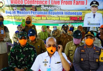 Bupati Bengkulu Selatan Gusnan Mulyadi Melakukan Vidio Conference Dengan Menteri Pertanian Republik Indonesia Syahril Yasin Limpo di Lokasi Persawahan 