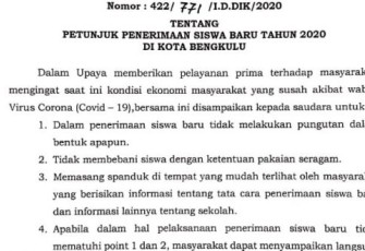 Surat Edaran Wali Kota Bengkulu  