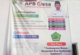 Spanduk APBDes Sumberjaya Terpasang Secara Rinci dan Lengkap