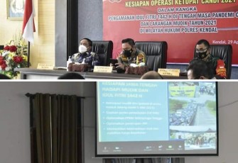 Rapat lintas sektoral kesiapan operasi ketupat candi 2021, Pemerintah Daerah Kendal mengikuti rapat secara virtual di aula Mapolres Kendal, kemarin hari Kamis (29/4/2021).