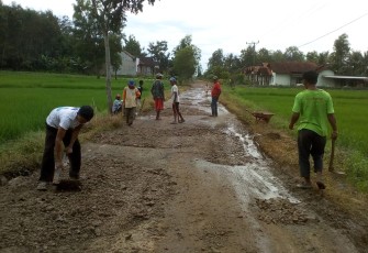Kepala Desa Sriwedari Gotong Royong Perbaiki Jalan Rusak Bersama Warga