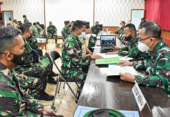 Tim Current Audit Inspektorat Jenderal TNI AD yang dipimpin Brigjen TNI Sudi Prihatin, S.Sos selaku Ketua Tim Was Current Audit bersama rombongan di Makorem 071/Wijayakusuma, Sokaraja, Banyumas. Rabu (29/9/2021). 