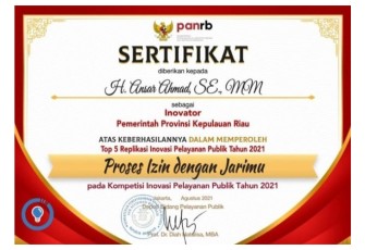 Provinsi Kepri Masuk Top 5 Replikasi Inovasi Pelayanan Publik 2021  Tingkat Nasional 