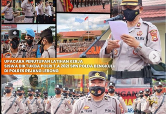  Upacara Penutupan Latihan Kerja Siswa Diktuba Polri T.A 2021 SPN Polda Bengkulu di Lapangan Satya Haprabu Polres Rejang Lebong, pada hari Jum’at tanggal 10 Desember 2021.