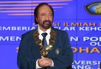 Surya Dharma Paloh di kampus UB, Malang, Senin (25/7/2022).