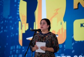 Puan dalam acara Welcome Dinner Rapimnas Kadin 2022 yang diselenggarakan di Hotel Borobudur, Jakarta, Kamis (1/12/2022) malam.