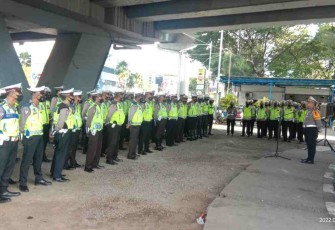 Apel jelang pengamanan Idul Fitri Satlantas Polrestabes Makassar. Minggu (01/05/2022)