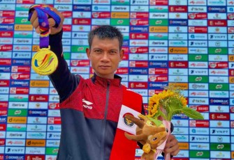 Sertu TTG Mahendra Yanto persembahkan medali emas di SEA Games XXXI Vietnam. Jum'at (13/05/2022)
