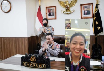 Tiara Prastika Andini atlet sepeda, saat video call bersama Kapolri usai meraih medali emas SEA Games XXXI Vietnam. Senin (16/05/2022)