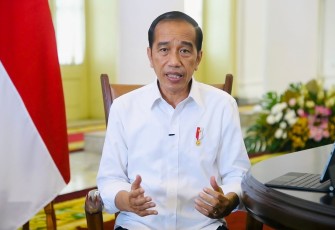 Presiden Joko Widodo saat memberikan keterangan pers di istana kepresidenan Bogor. Selasa (17/05/2022)