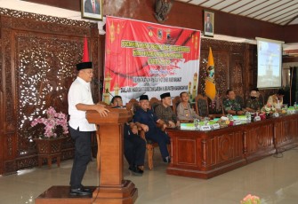 Bupati Karanganyar Juliyatmono, saat memberikan sambutan dalam kegiatan Pembinaan Forum Dai Kamtibmas Kabupaten Karanganyar Tahun 2022, (Rabu (18/5/2022).