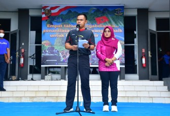 Danpasmar 3 saat memberikan sambutan HUT ke-4 Pasmar 3. Rabu (18/05/2022)